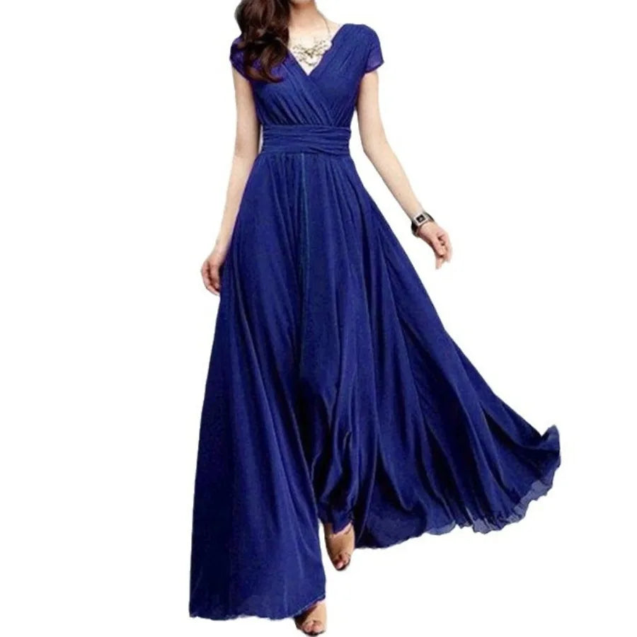V-neck Short-sleeved Chiffon Dress