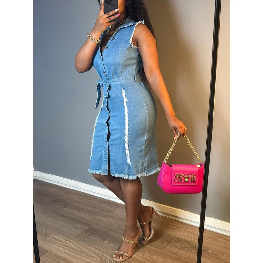 Denim Sheath Mid-Length Dress