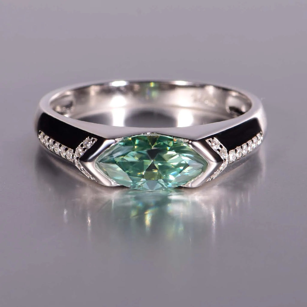 S925 Sterling Silver Green Moissanite Marquise Ring