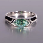 S925 Sterling Silver Green Moissanite Marquise Ring