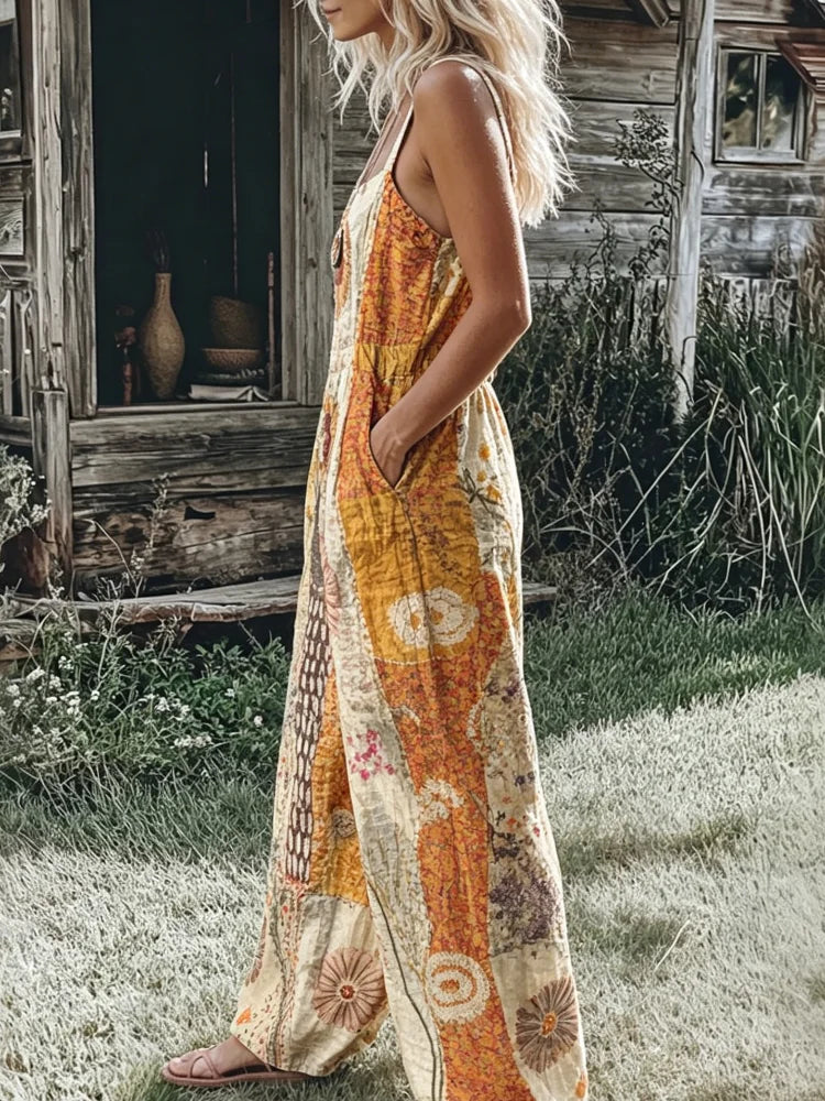 Boho Sunflower Floral Print Jumpsuit