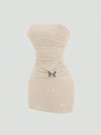 Metallic Thread Bandeau Waist Fitted Mini Dress