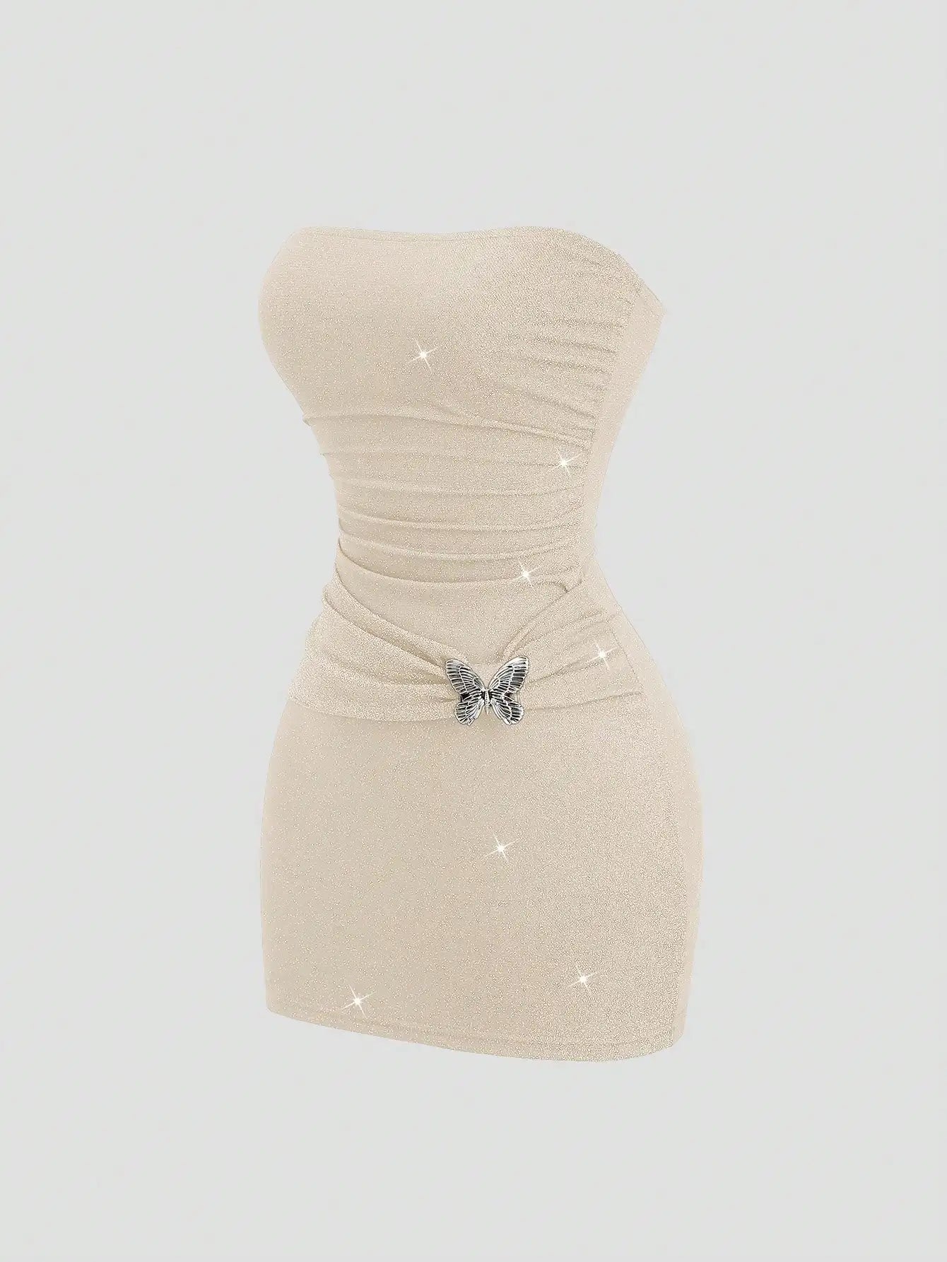 Metallic Thread Bandeau Waist Fitted Mini Dress