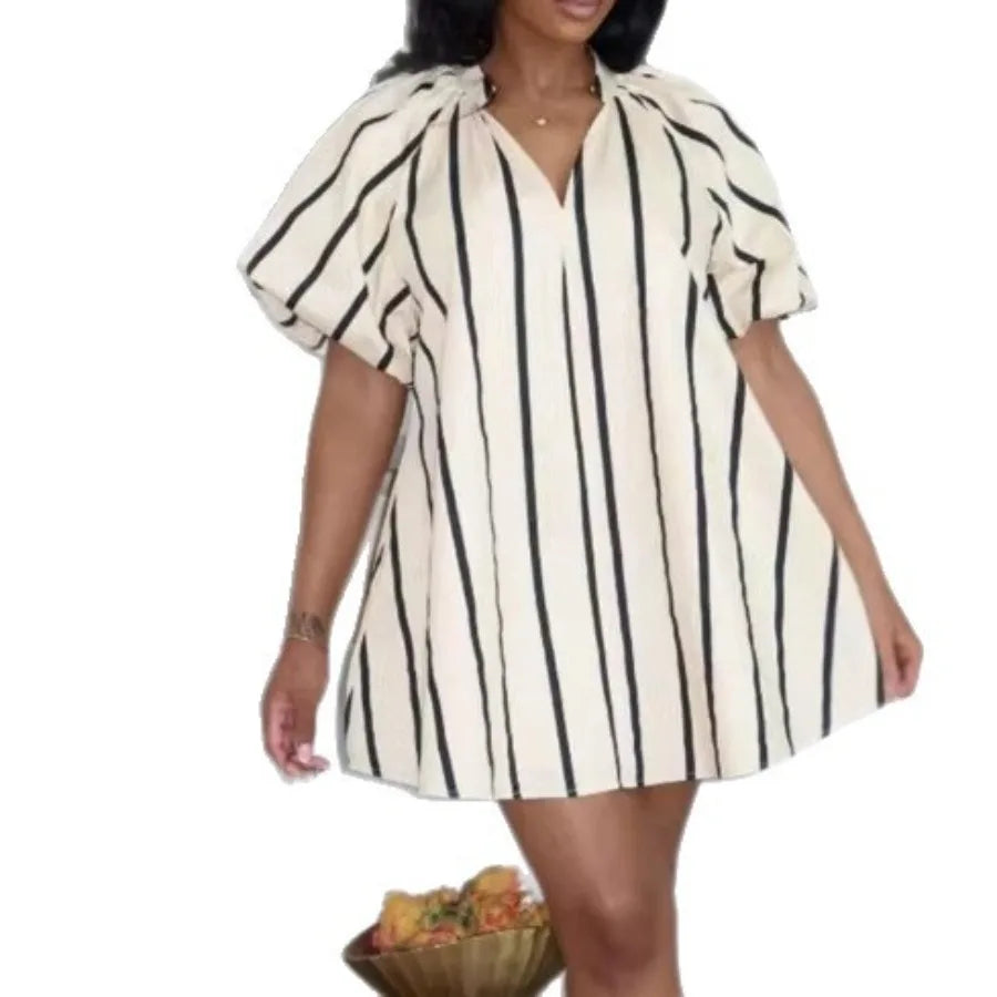V-neck Bubble Sleeve Dress