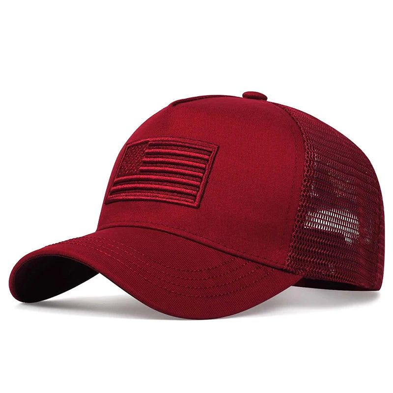 American Flag Embroidery Baseball Net Caps
