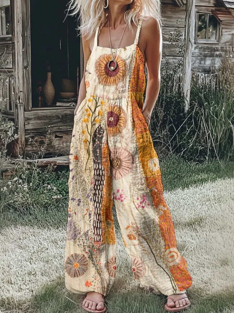 Boho Sunflower Floral Print Jumpsuit
