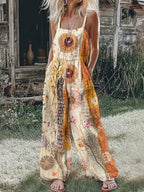 Boho Sunflower Floral Print Jumpsuit