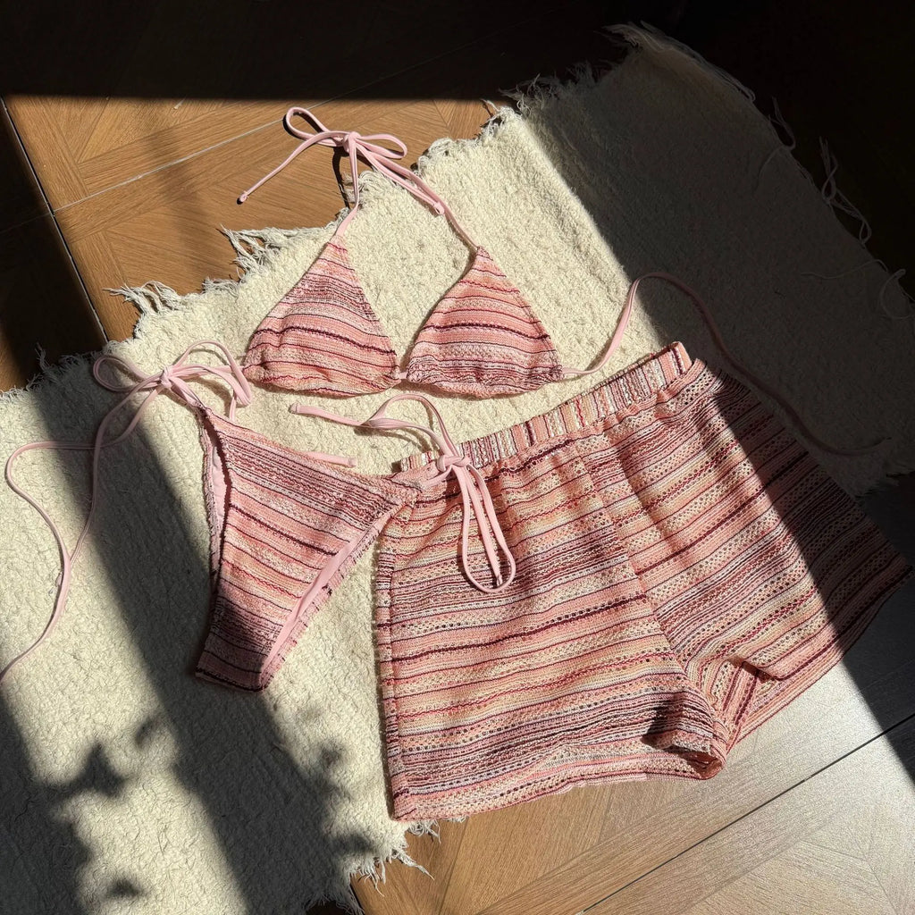 Knitted Halter Tie Bikinis Sets