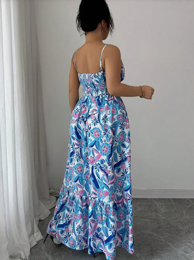 Plus size blue and white floral camisole dress