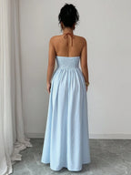 Striped Plunging Halter Maxi Dress