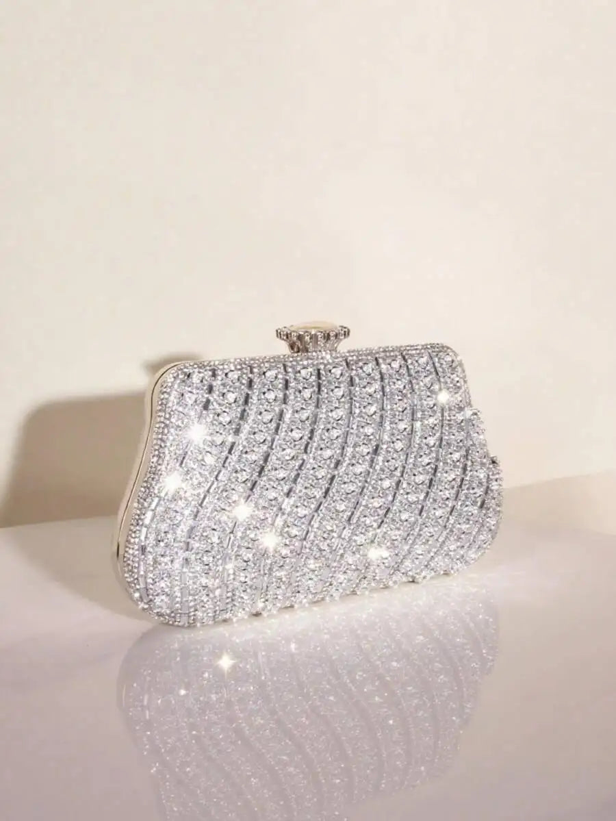 Diagonal Rhinestone Sequins Clutch Luxury Purse