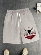 Western Print Cotton Drawstring Shorts