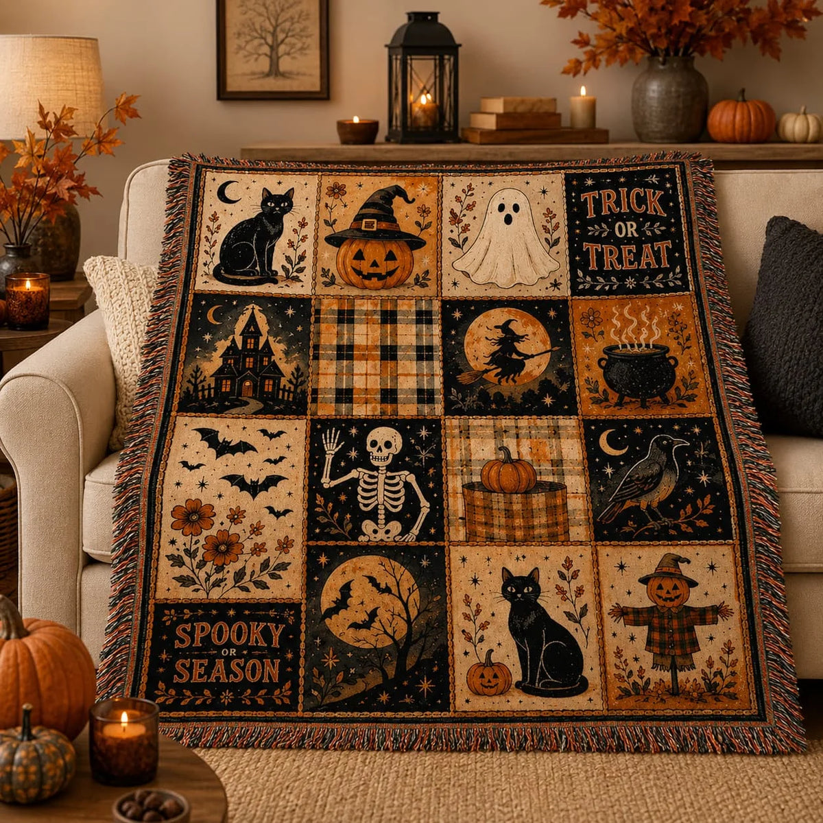 Halloween Woven Trick Or Treat Throw Blanket