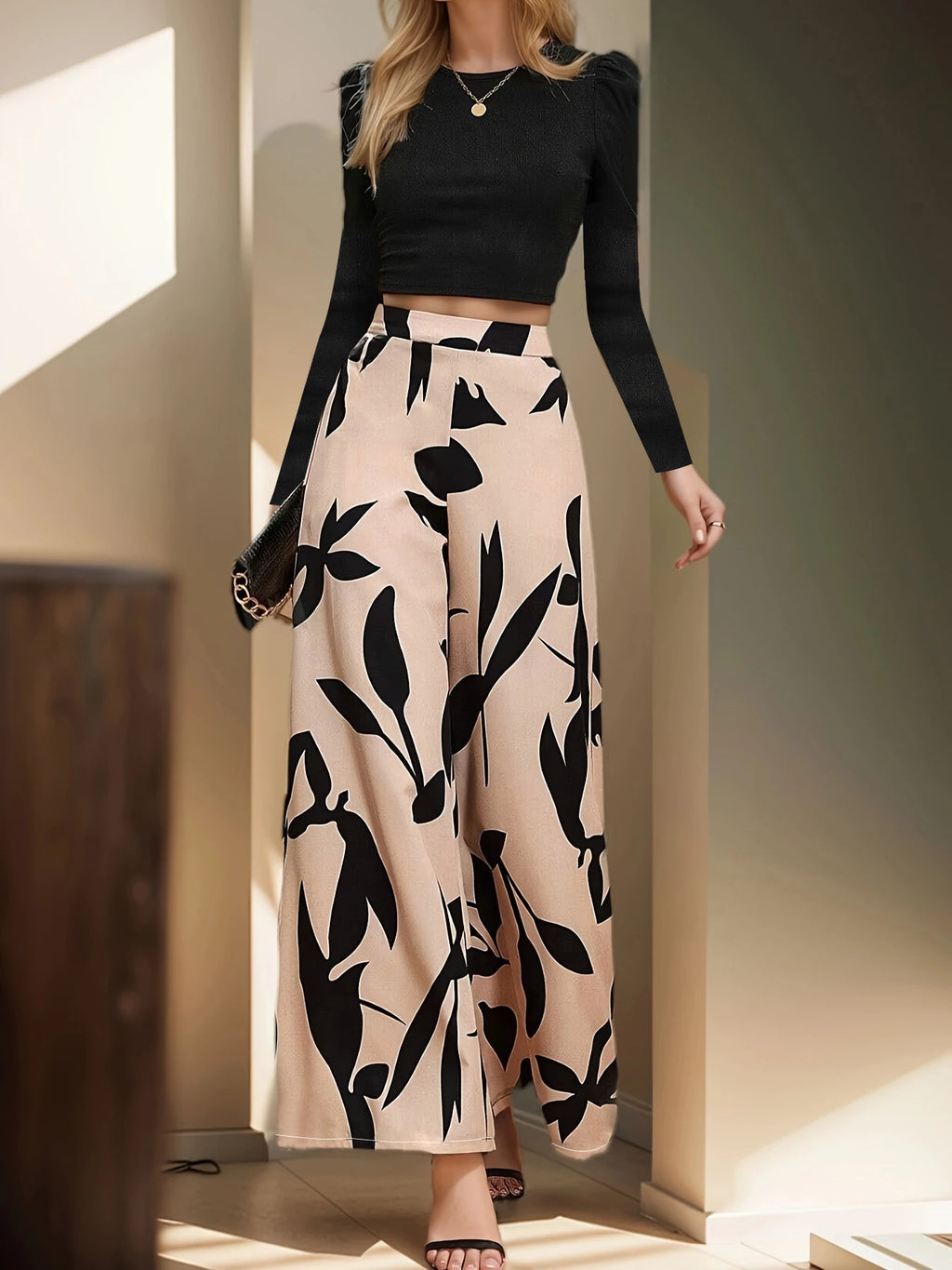 High Waist Floral Print Wide-Leg Pants