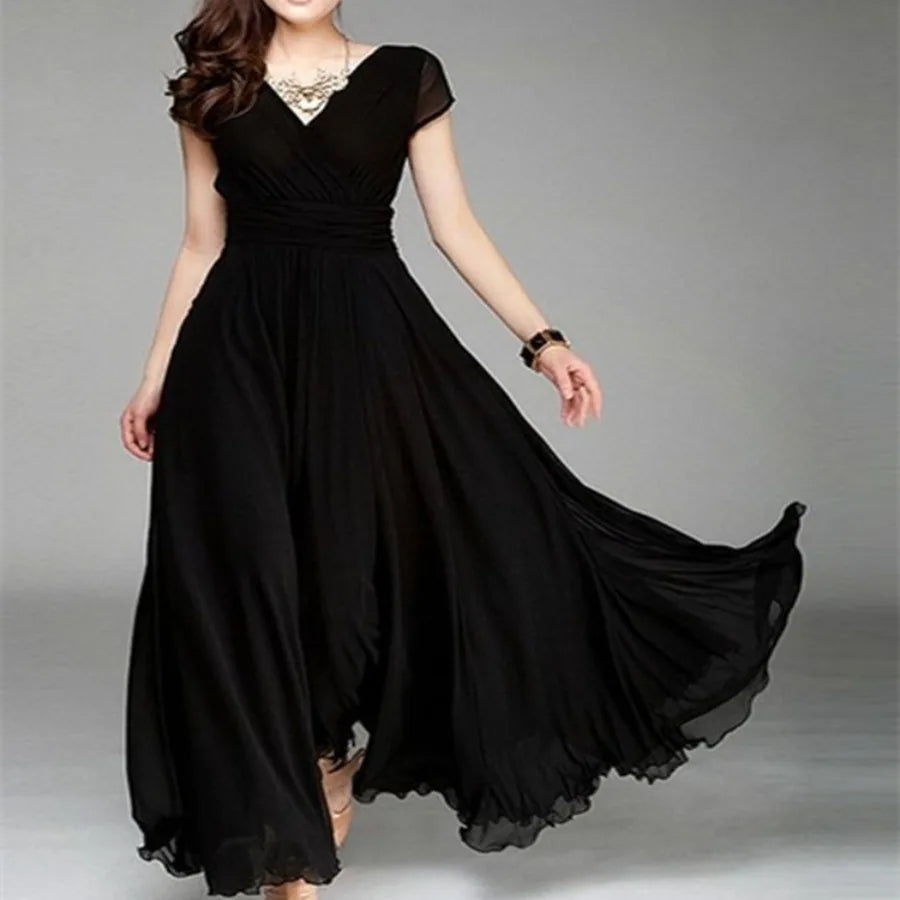V-neck Short-sleeved Chiffon Dress