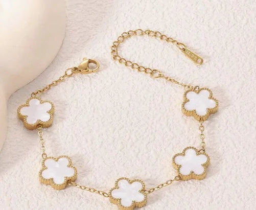 Stainless Steel Women's Clover Bracelet & Bangle Set