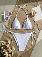 Solid Halter Triangle Bikini Set