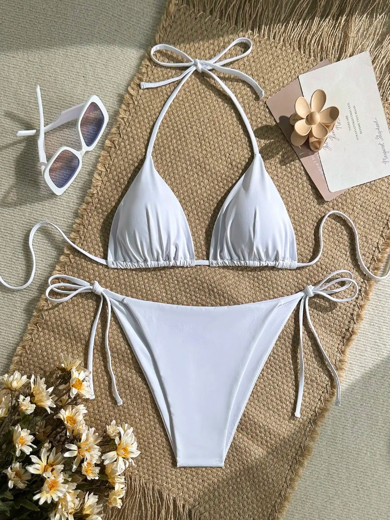 Solid Halter Triangle Bikini Set