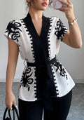 Elegant Waist-Cinching Short Sleeve Top