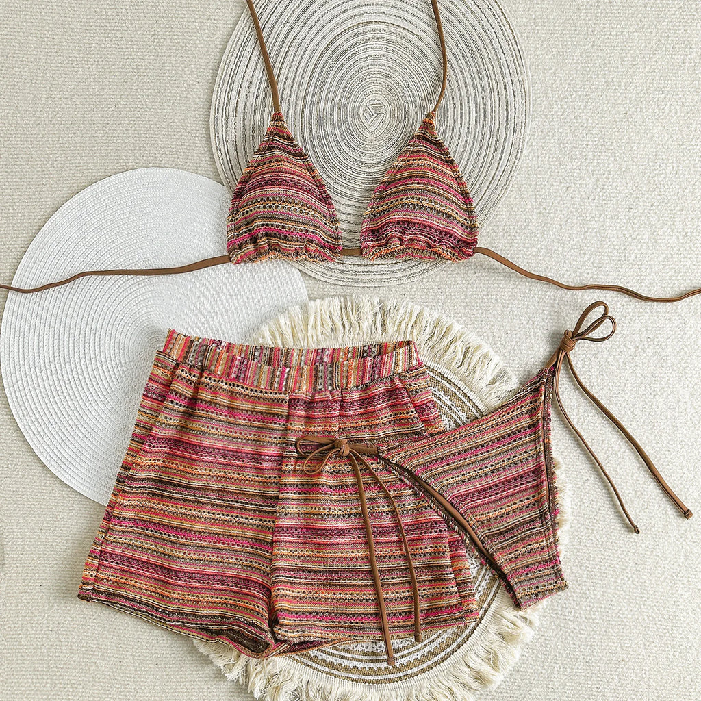 Knitted Halter Tie Bikinis Sets