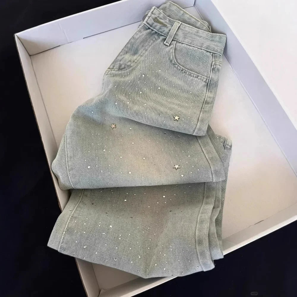 Shiny Star Rhinestone Denim Pants
