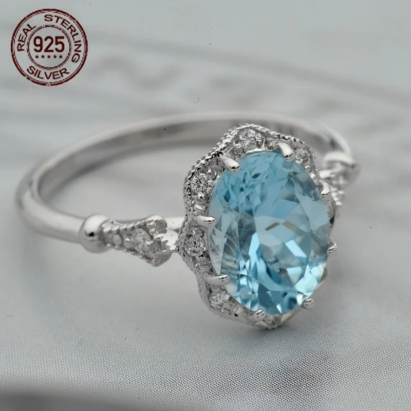 Vintage 925 Sterling Silver Ring Sea Blue