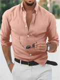 Solid Color Cotton Button-Down Long Sleeve Shirt
