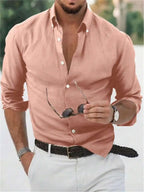 Solid Color Cotton Button-Down Long Sleeve Shirt