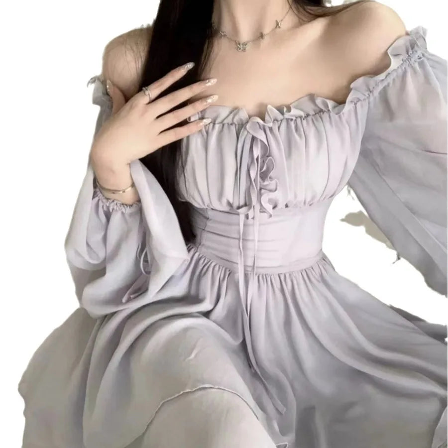 Fog Gray Chiffon Bubble Sleeves