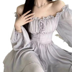 Fog Gray Chiffon Bubble Sleeves