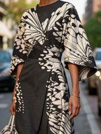 Butterfly Print Batwing Kimono-Style Loose Silhouette