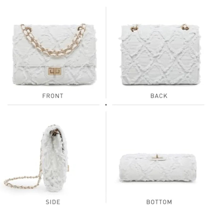 Quilted Crossbody Distressed Jean Denim Purse