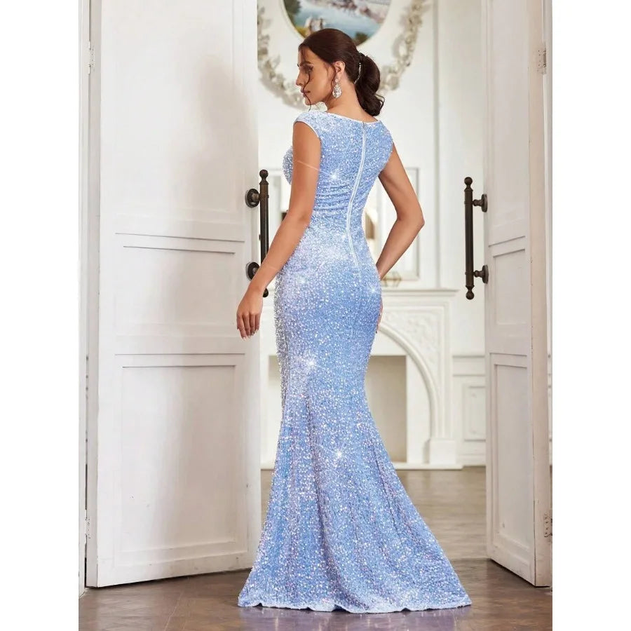 Sweetheart-Collar Mermaid Sequin Dress