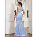 Sweetheart-Collar Mermaid Sequin Dress