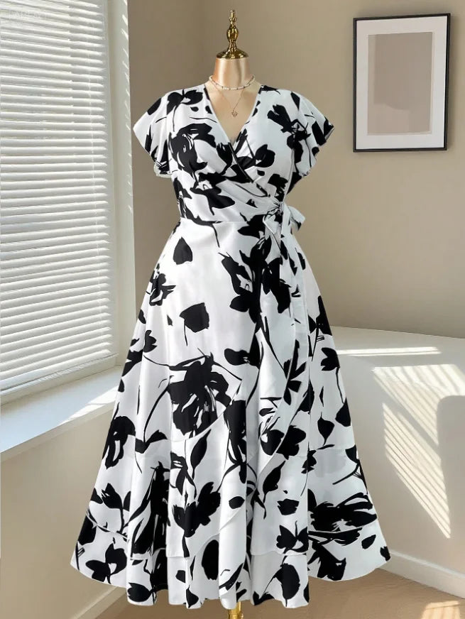 Plus Size White Floral Print Dress