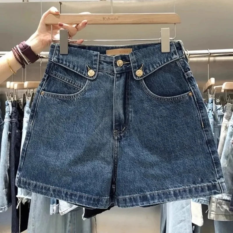 Denim Shorts High-Waisted Loose-Fit