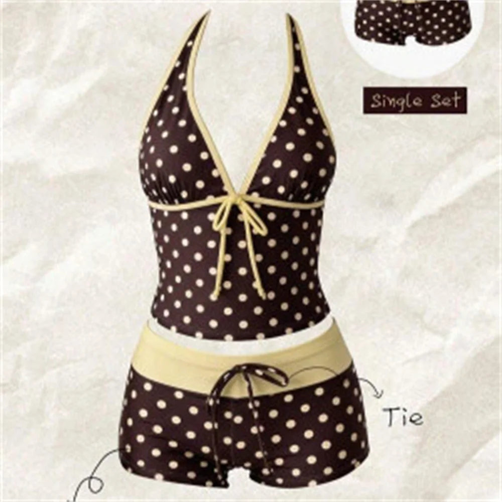 Pink Dot Halter Backless Swimsuit