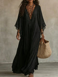 Women Solid Lace V Neck Maxi Dress