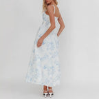 Fresh Floral Square Collar Waist Dress