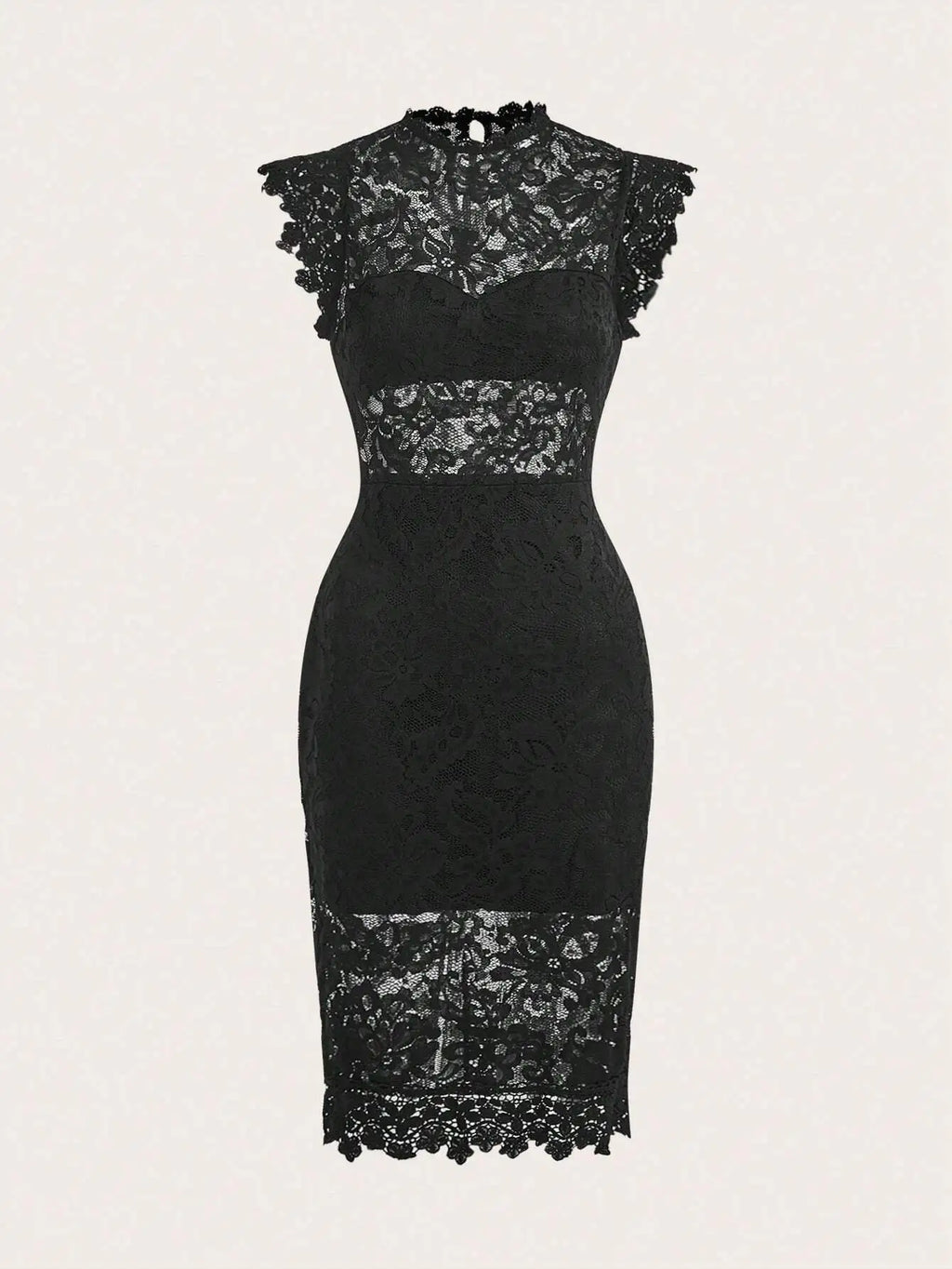 Elegant Floral Lace Sheath Dress With Cap Sleeves