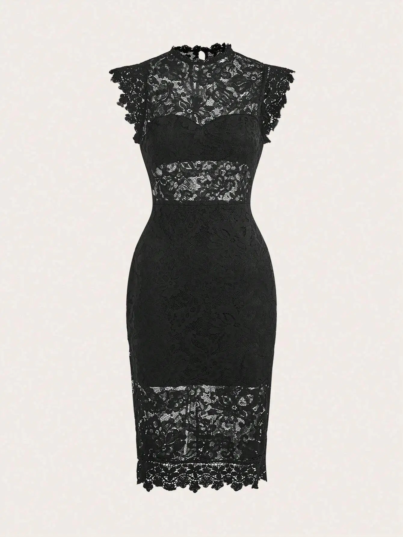 Elegant Floral Lace Sheath Dress With Cap Sleeves