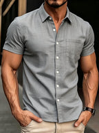 Slim Fit Linen Short Sleeve Shirt