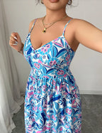 Plus size blue and white floral camisole dress
