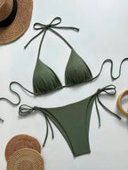 Solid Halter Triangle Bikini Set
