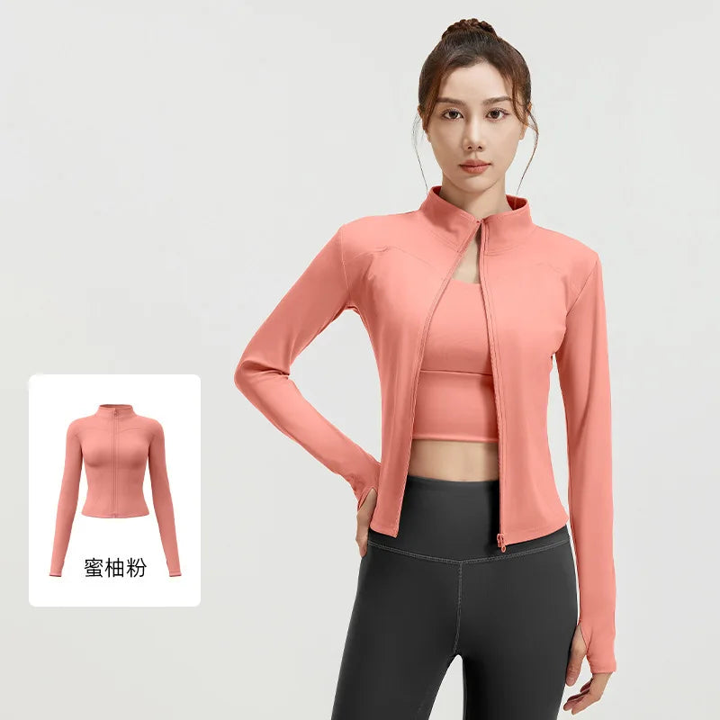 Zipper Long Sleeve Sports Jacket Women Fitness Yoga Shirt Gym Top Activewear Running Coats Push Up Workout Clothes Woman Jacket