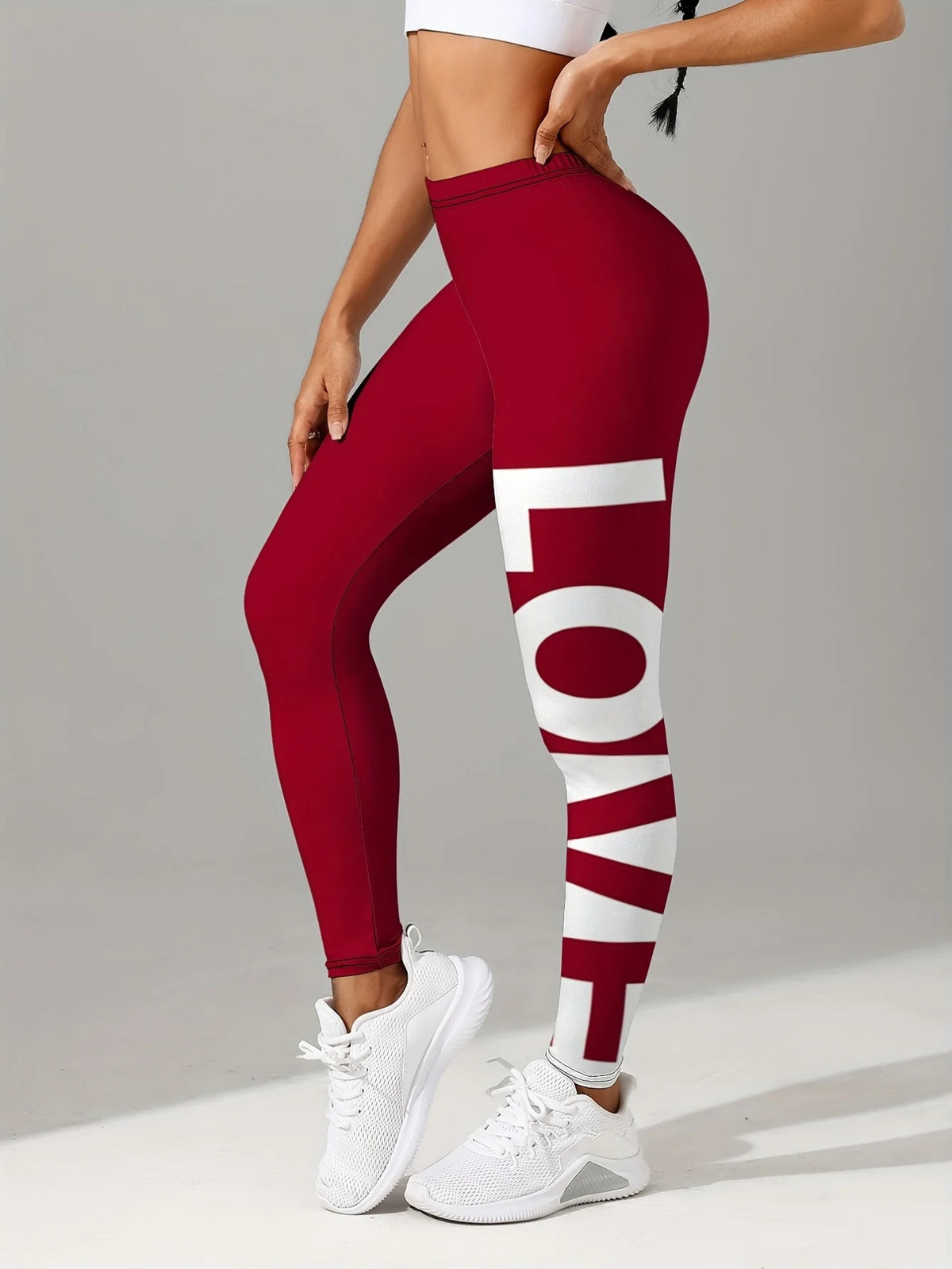 Yoga Pants High‑Waist Wine‑Red LOVE