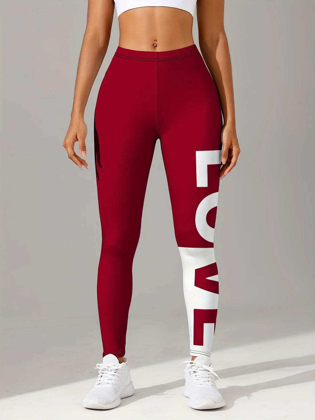 Yoga Pants High‑Waist Wine‑Red LOVE