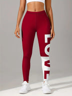Yoga Pants High‑Waist Wine‑Red LOVE