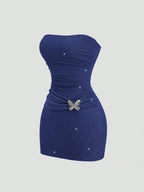 Metallic Thread Bandeau Waist Fitted Mini Dress