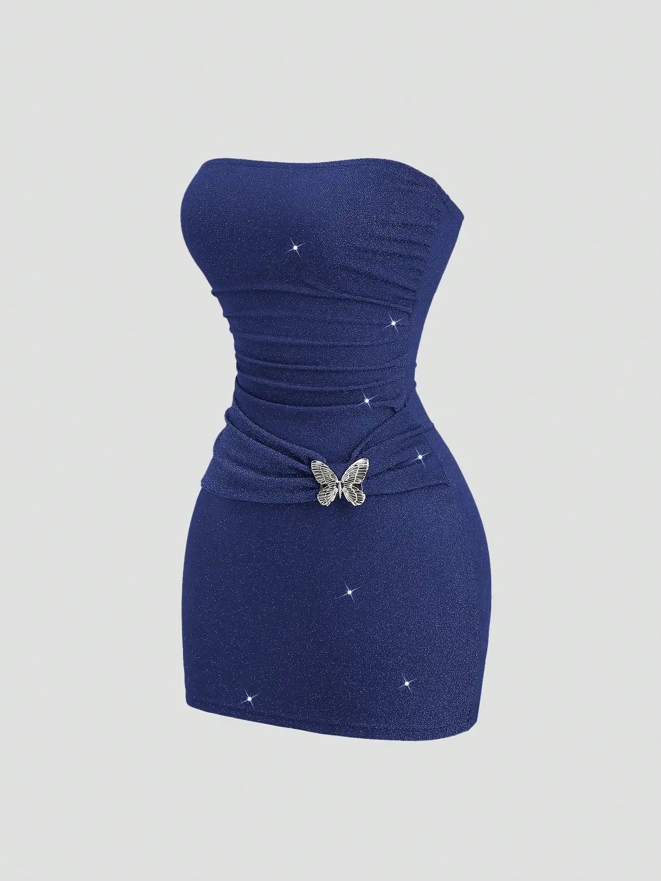 Metallic Thread Bandeau Waist Fitted Mini Dress